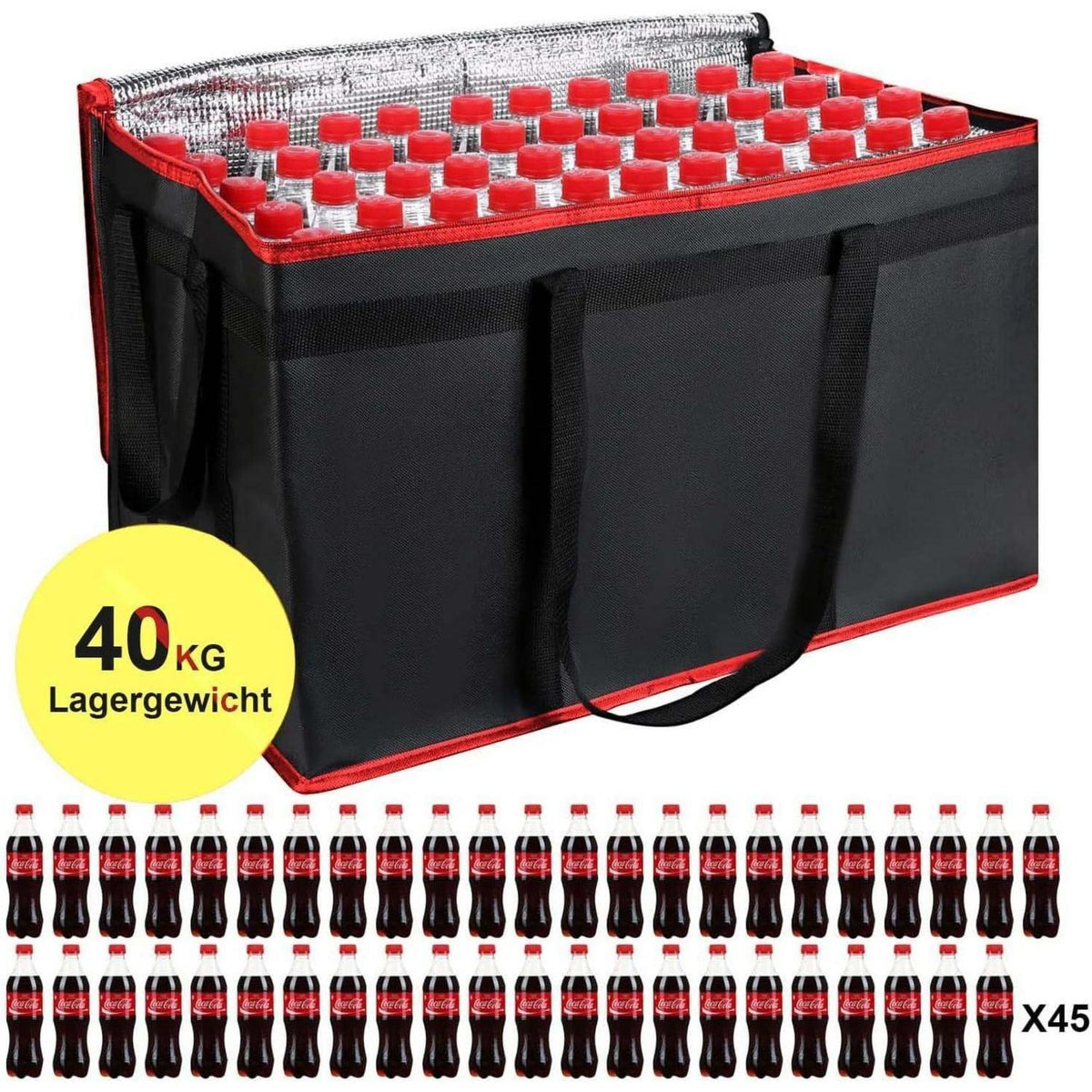 Kühltasche wiederverwendbar für Lebensmittel – Schwarz 57x35x38 cm