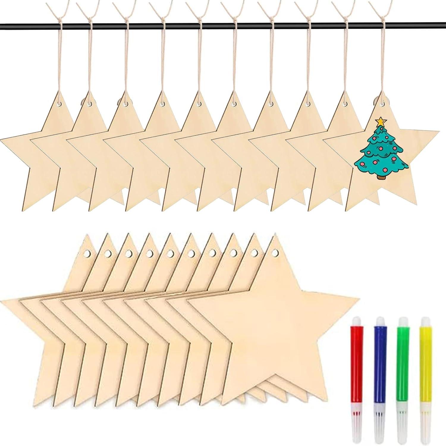 36er Set Holzsterne Weihnachtsbaumschmuck zum Basteln & Bemalen