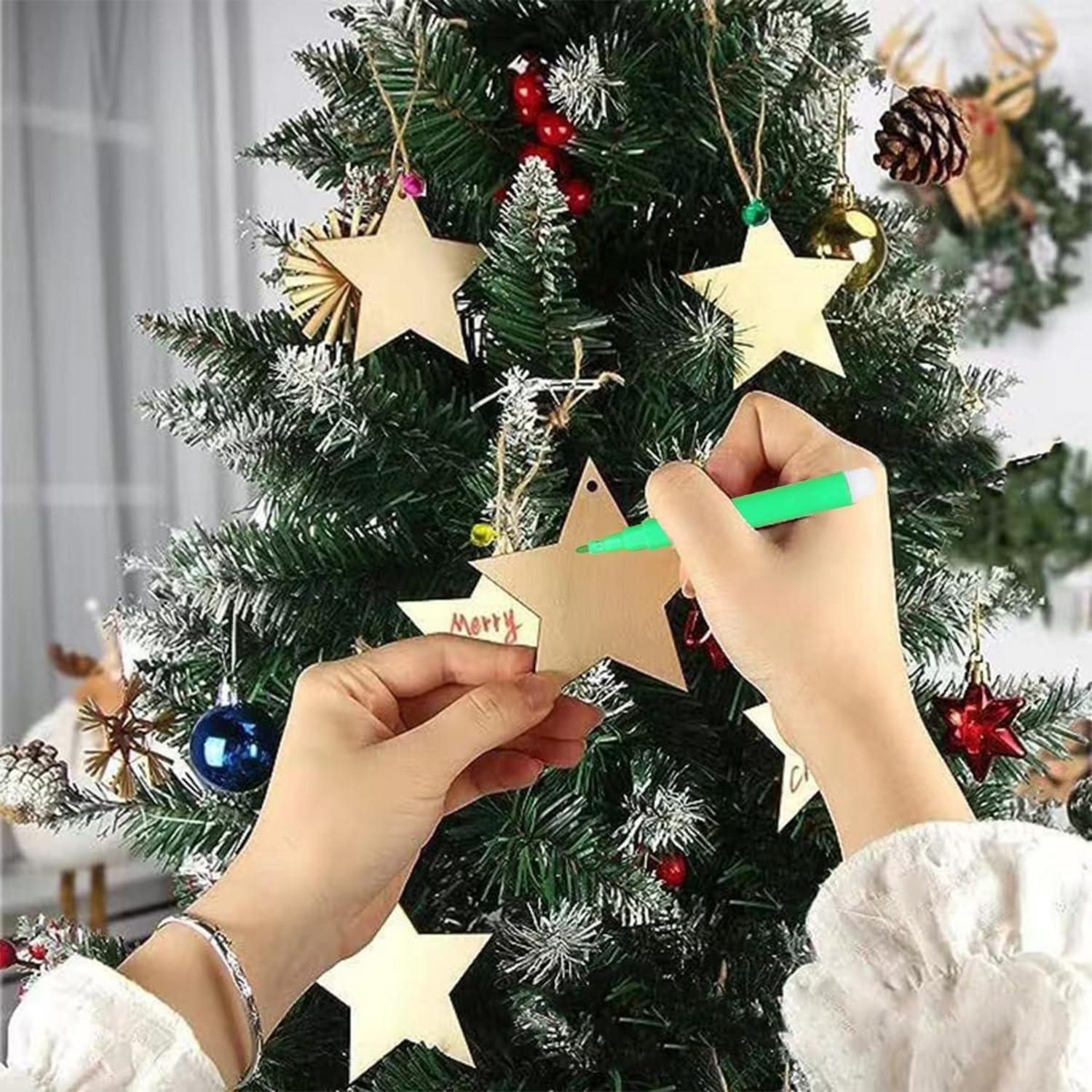36er Set Weihnachtsbaumschmuck Holzsterne Basteln Bemalen Juteseil Marker