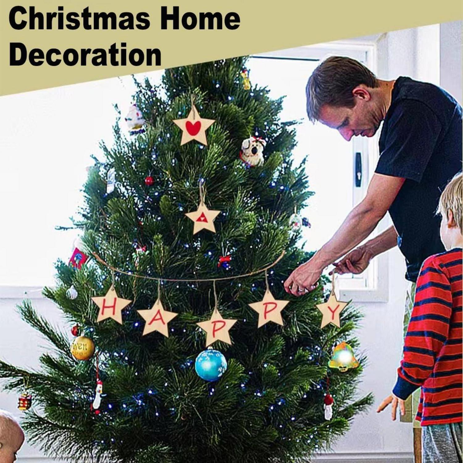 36 Holzsterne zum Basteln und Bemalen Weihnachtsbaumschmuck mit Juteseil und