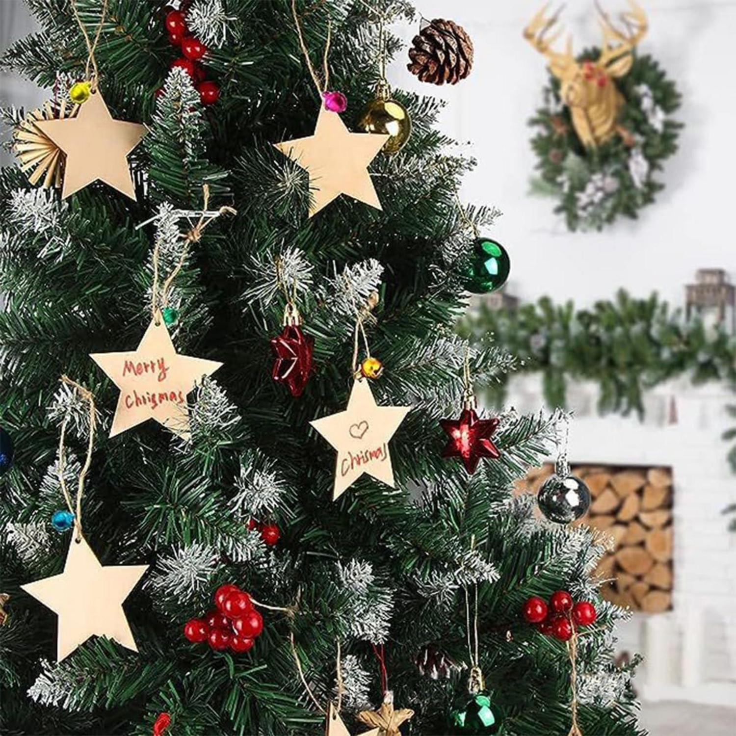 36er Set Weihnachts Holzsterne zum Basteln & Bemalen mit Juteseil