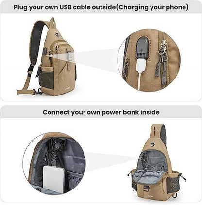 G4Free Canvas Brusttasche Schultertasche Sling Bag Beige mit Anti-Scan Sicherheitstasche