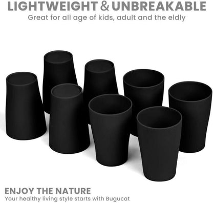 Trinkbecher Set 8er 280 ml Schwarz Wiederverwendbare Kaffeetassen PP