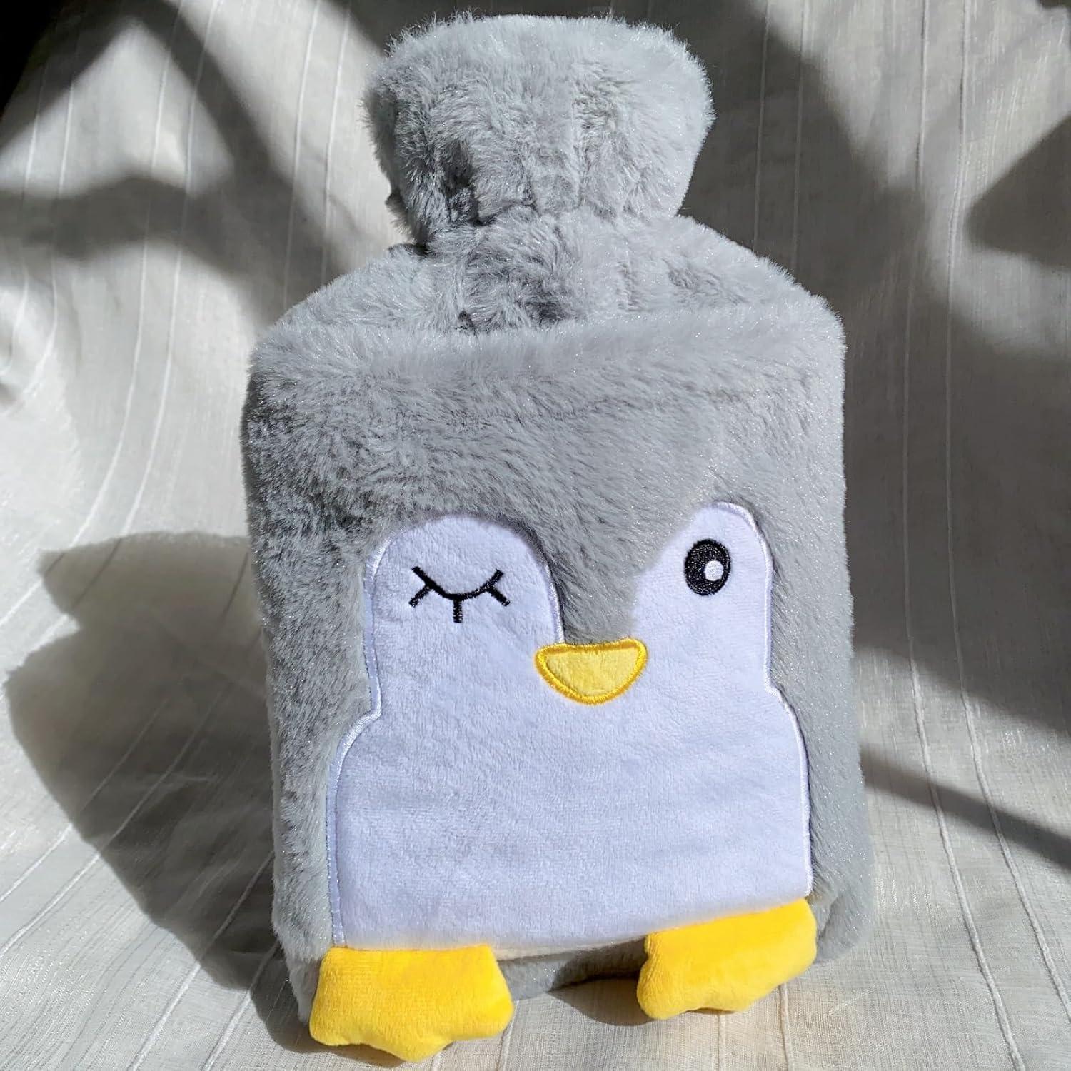 Wärmflasche mit Pinguin Bezug 2 Liter für Schmerzlinderung & Wärme