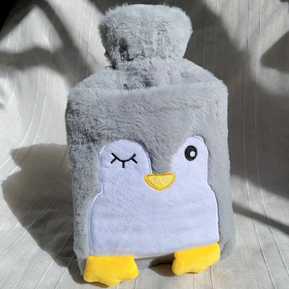 Wärmflasche mit Pinguin Bezug 2 Liter für Schmerzlinderung & Wärme