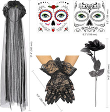 HOWAF Halloween Dia De Los Muertos Kostüm Damen Haarreif Set