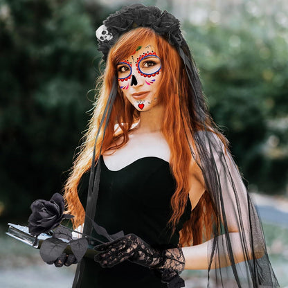 Halloween Kostüm Damen Dia De Los Muertos Haarreif Rose Schwarz