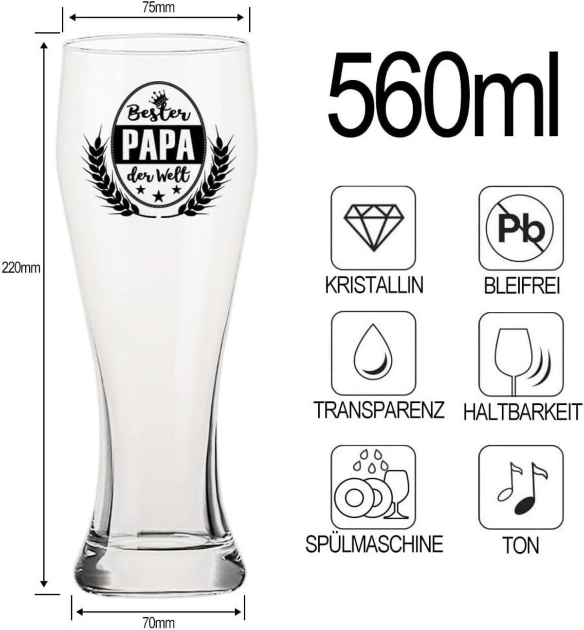 Weizenbierglas Bester Papa der Welt Geschenk 0,5l - Vatertag