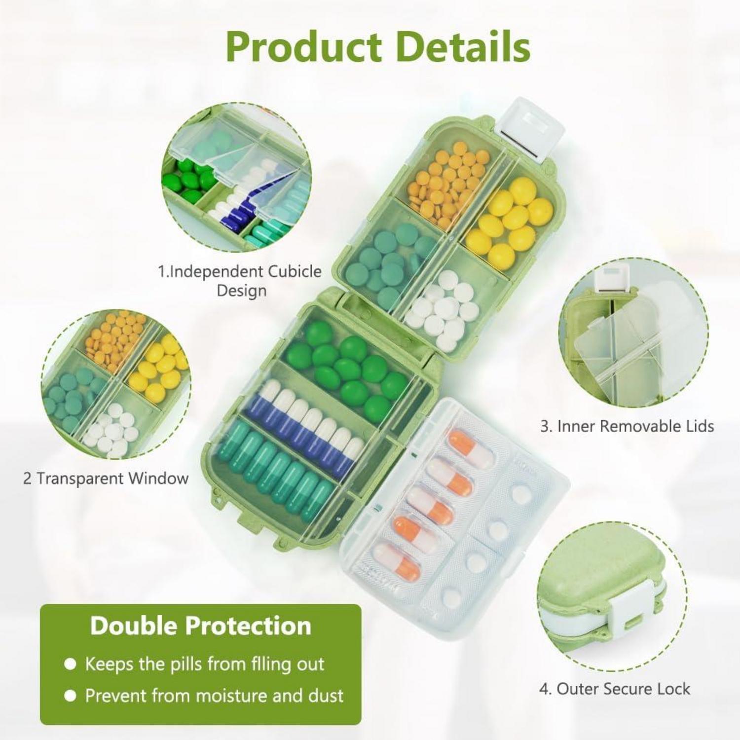 Tablettenbox 7 Tage Pillendose 8 Fächer Medikamentenbox BPA-frei