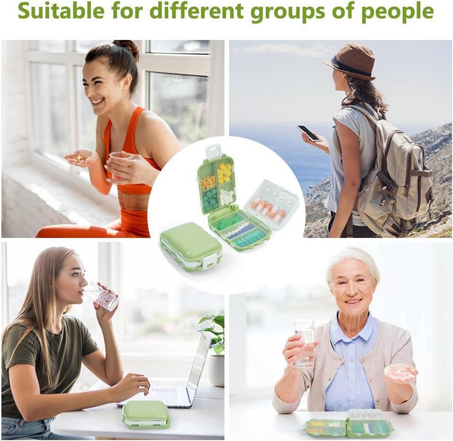 Tablettenbox 7 Tage Pillendose 8 Gitter 3 Schichten BPA Frei Grün