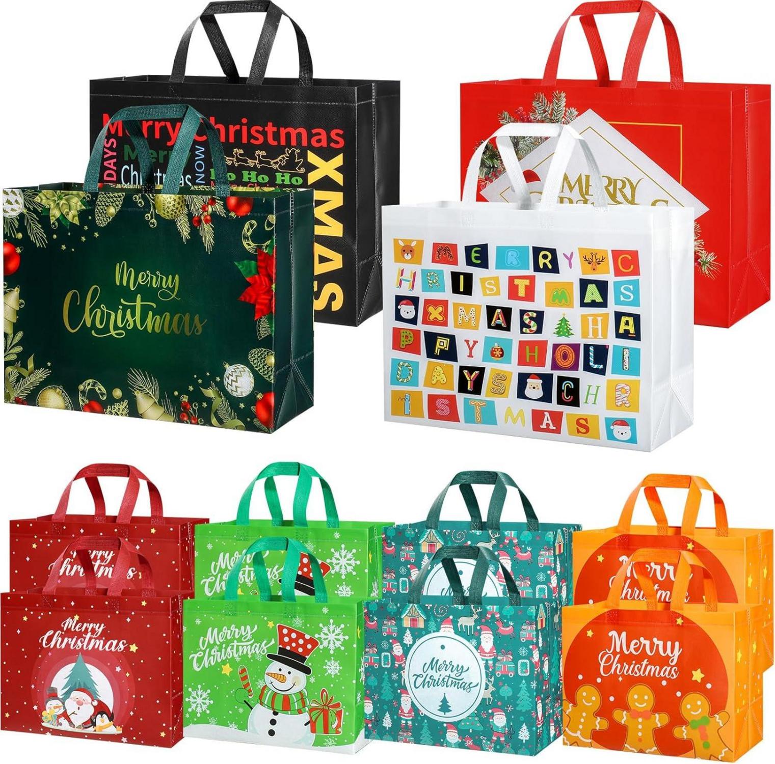 Weihnachtsgeschenktaschen Set Wiederverwendbar Festliche Designs 12