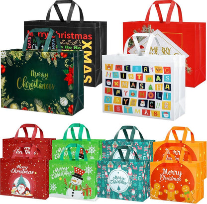 Weihnachtsgeschenktaschen Set Wiederverwendbar Festliche Designs 12