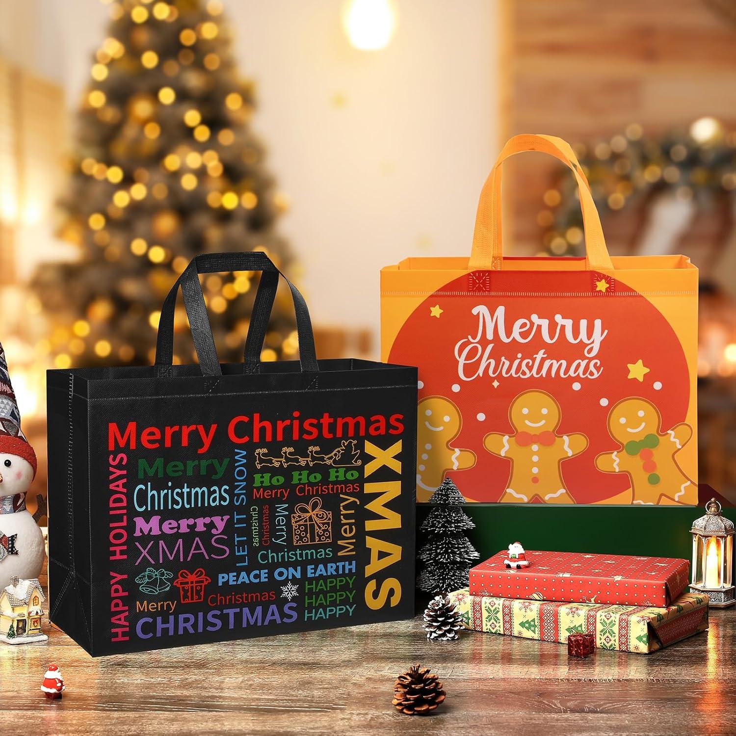 Weihnachtsgeschenktüten Set 12 tlg. Groß, Wiederverwendbar, Festliche