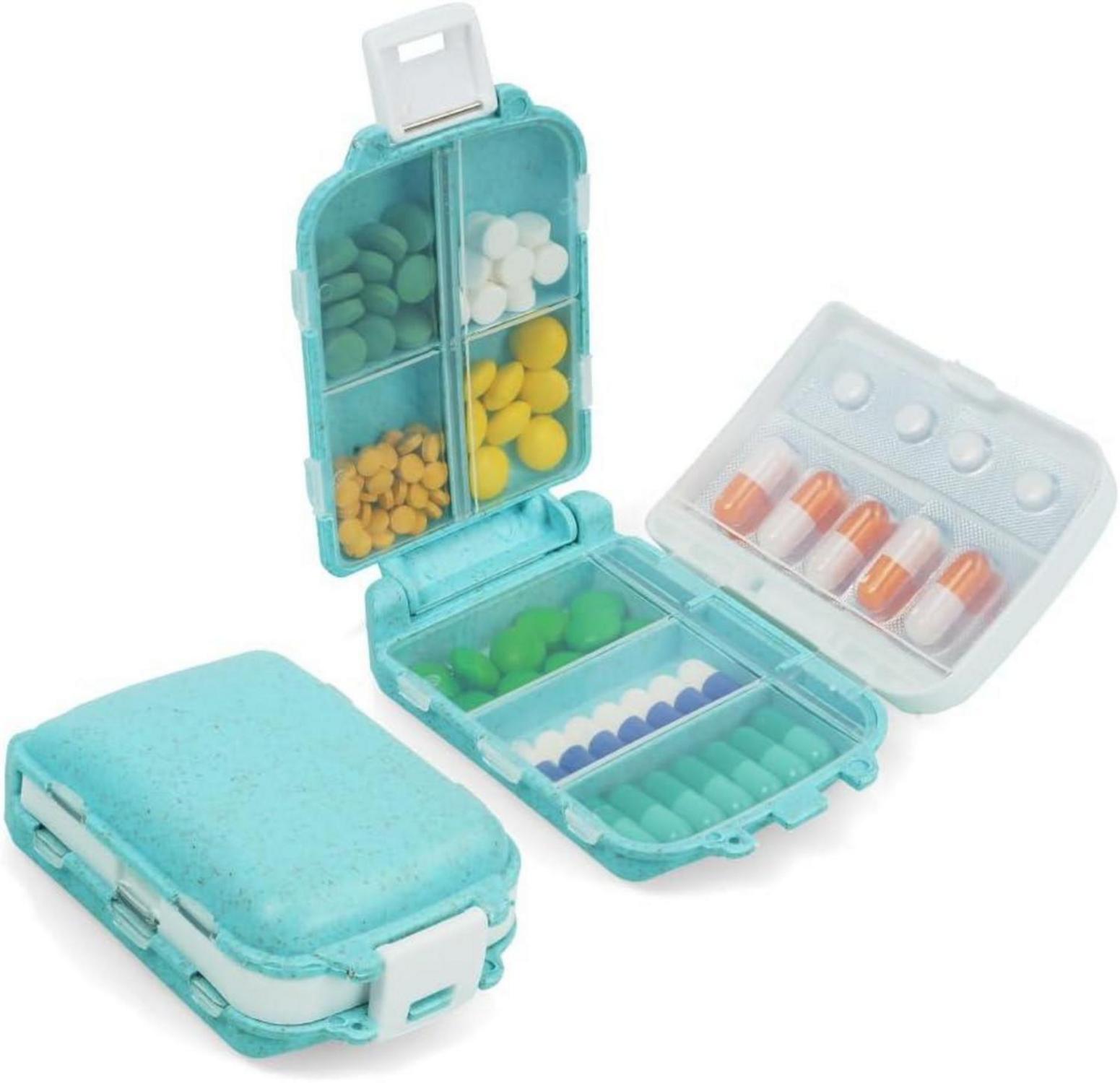 Tablettenbox 7 Tage Pillendose 8 Fächer 3 Schichten Blau