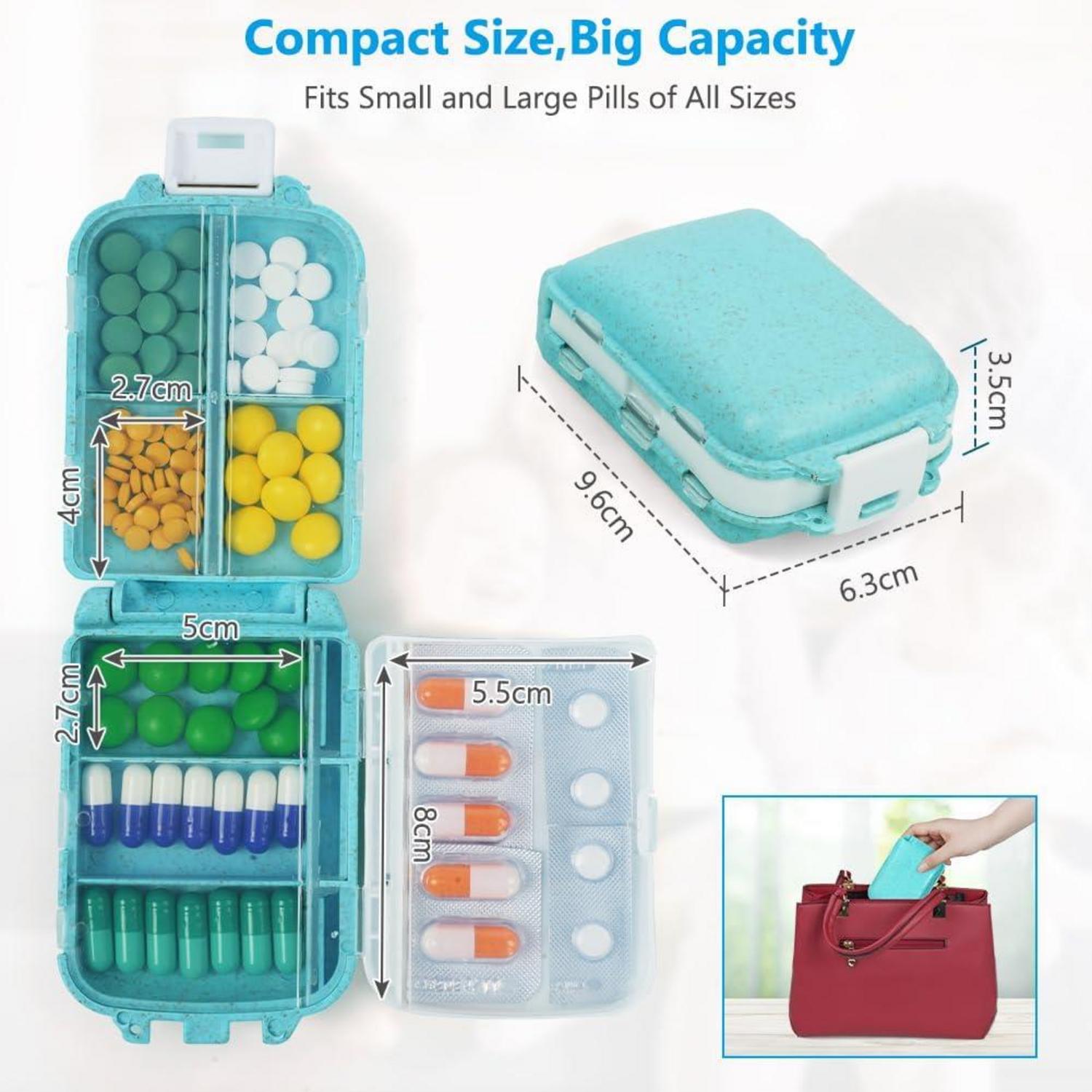 ACWOO Pillendose 7 Tage 8 Fächer 3 Schichten Blau