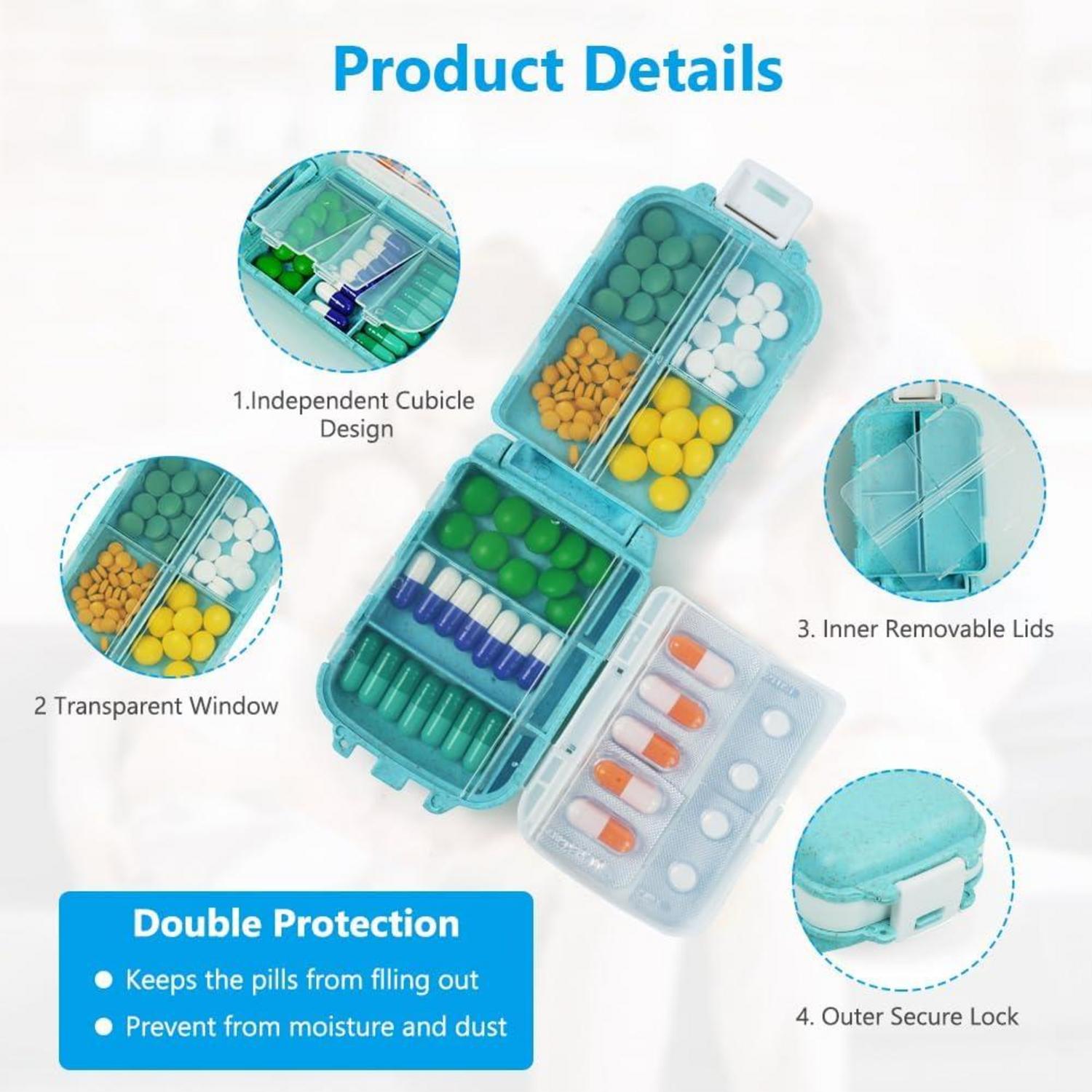 Tablettenbox 7 Tage Pillendose 8 Fächer 3 Schichten Blau