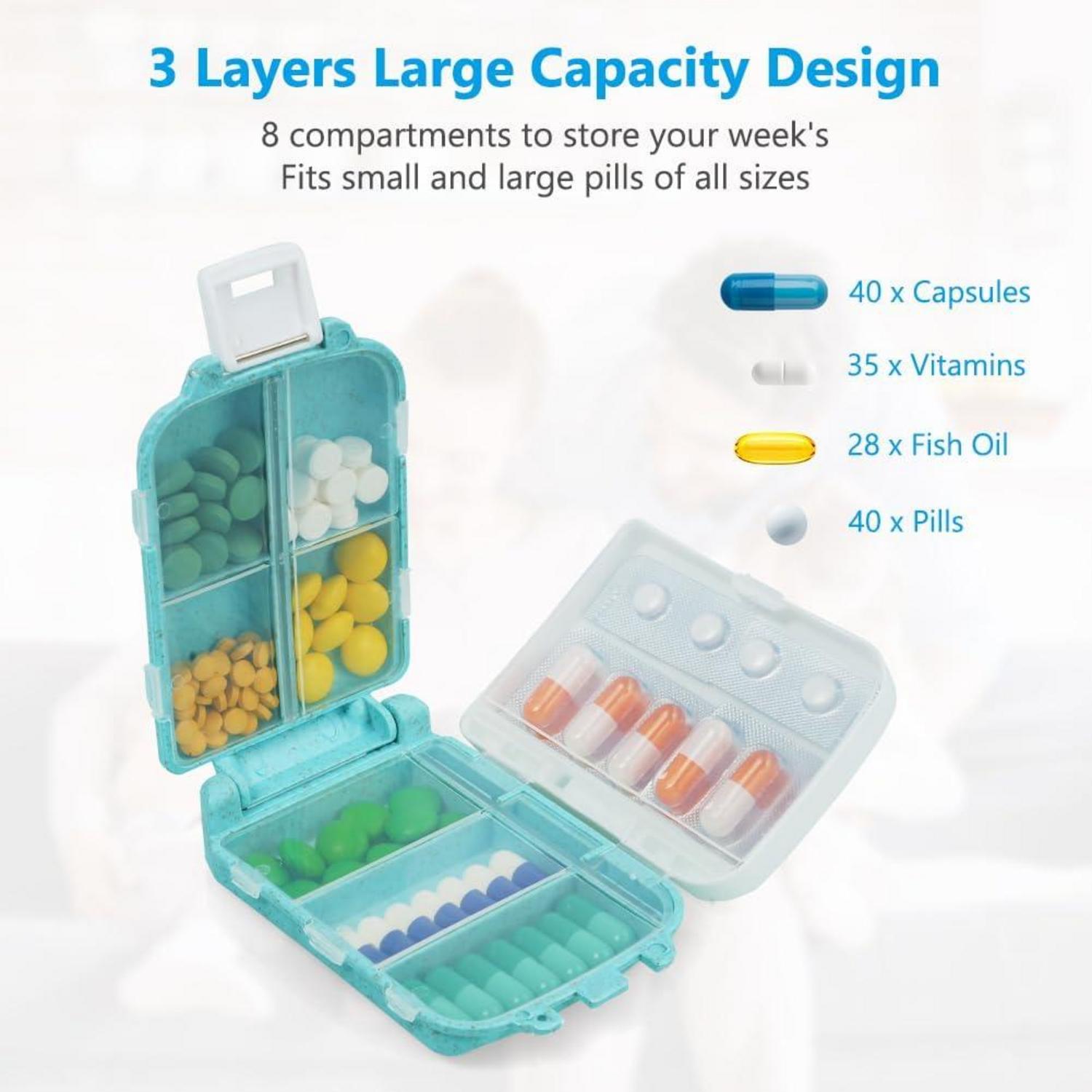 ACWOO Tablettenbox 7 Tage Pillendose 8 Gitter 3 Schichten Blau