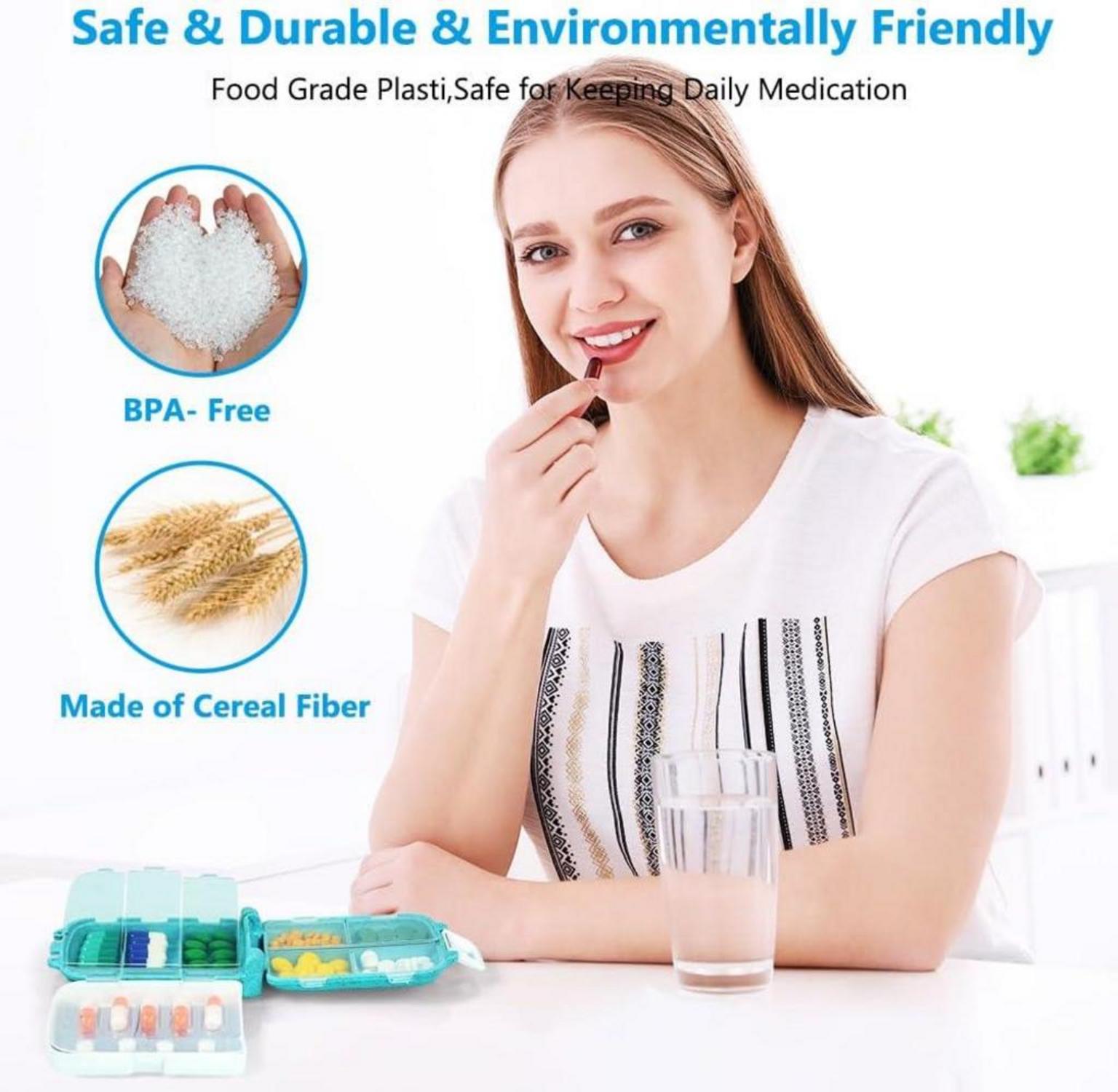 ACWOO Tablettenbox 7 Tage Pillendose 8 Gitter 3 Schichten Blau