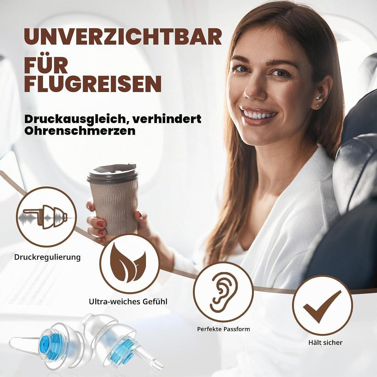Flugzeug Ohrstöpsel Druckausgleich – 2er Set für sanftes Reisen