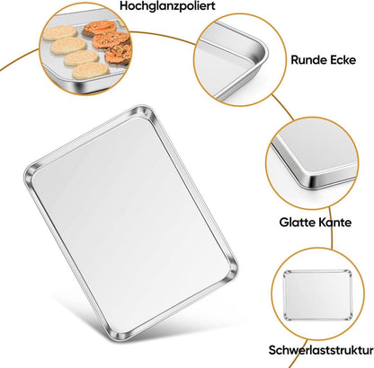 Backblech Set Edelstahl Rechteckige Fettpfanne 23,7x17,8x2,5cm