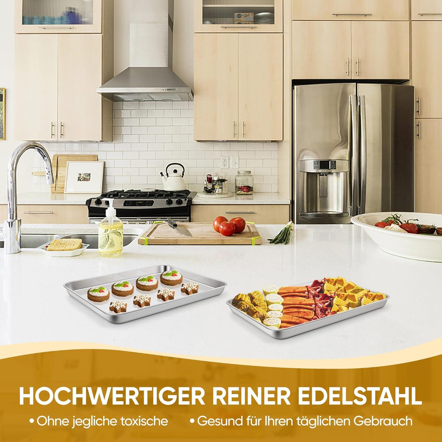 Edelstahl Backblech Set Rechteckige Fettpfanne 2 Stück 23,7x17,8x2,5cm