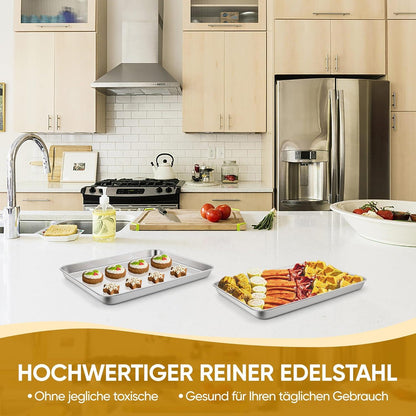 Edelstahl Backblech Set Rechteckige Fettpfanne 2 Stück 23,7x17,8x2,5cm