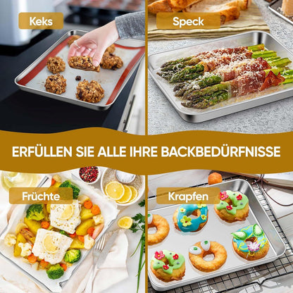 Edelstahl Backblech Set Rechteckige Fettpfanne 2 Stück 23,7x17,8x2,5cm