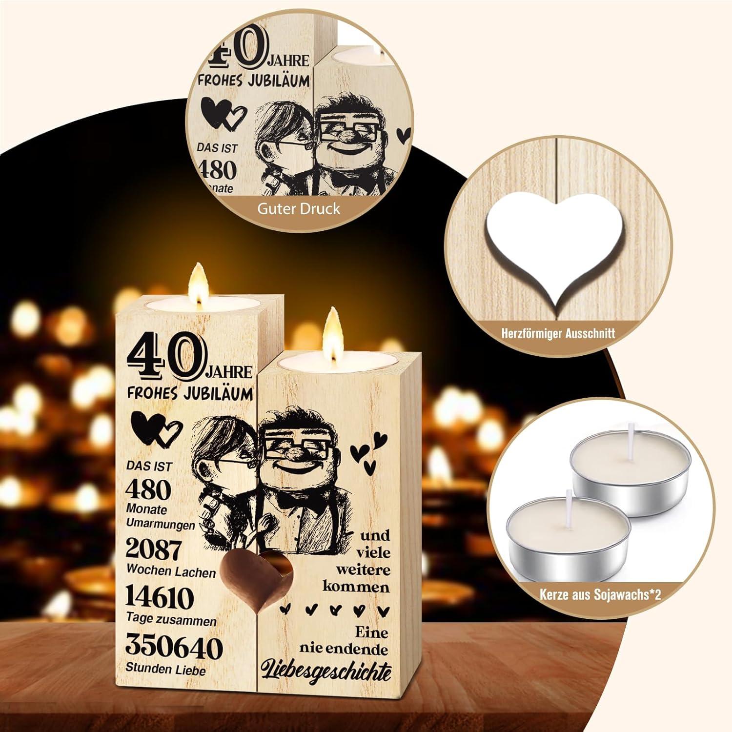 Rubinhochzeit Geschenk - Holz Kerzenständer 40. Hochzeitstag