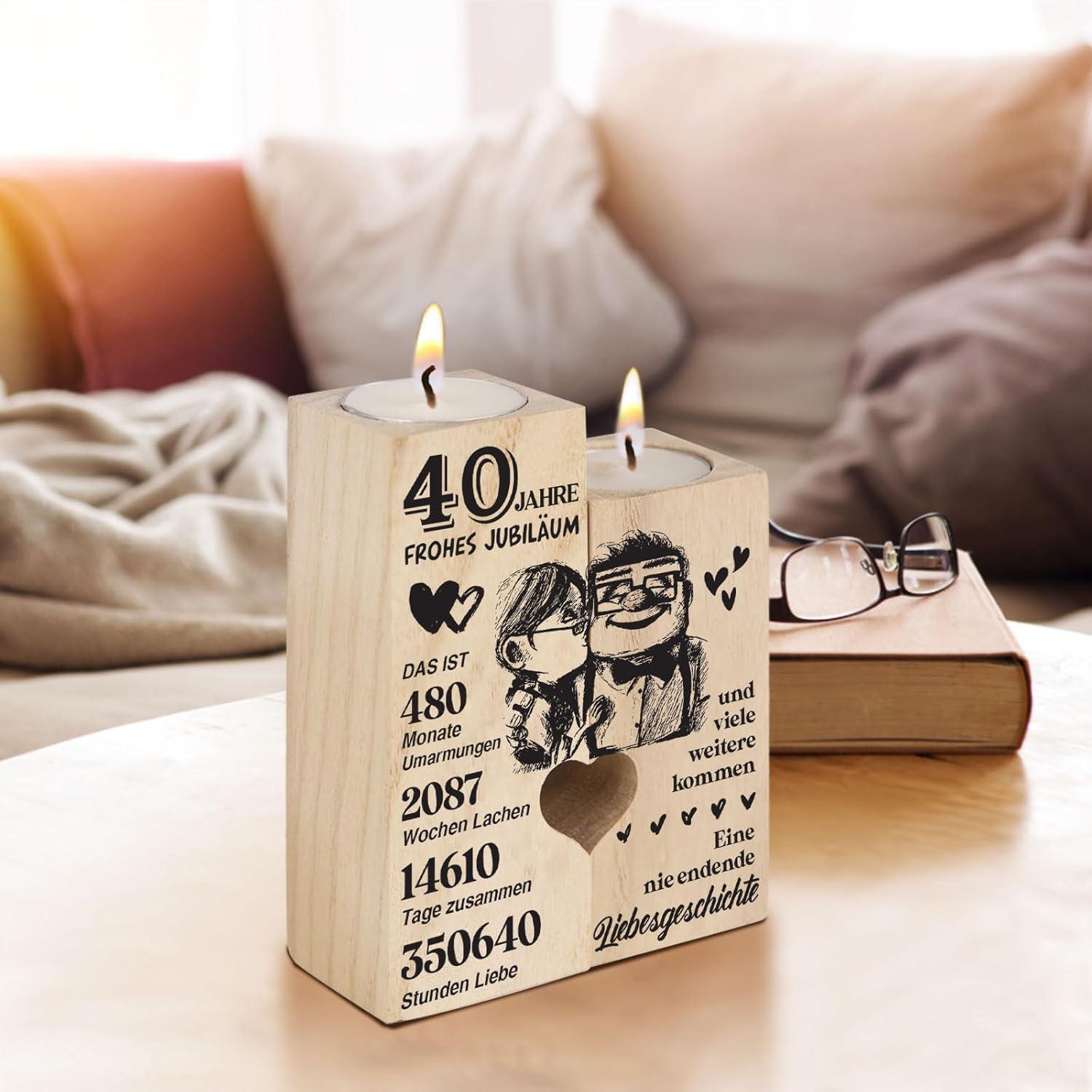 Rubinhochzeit Geschenk 40. Hochzeitstag Kerzenständer Holz für Paare/Ehemänner/Ehefrauen