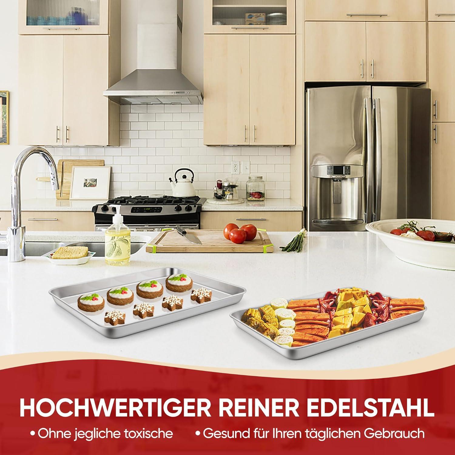 2X Edelstahl Backblech Set Rechteckige Fettpfanne Ofenblech Kuchenblech