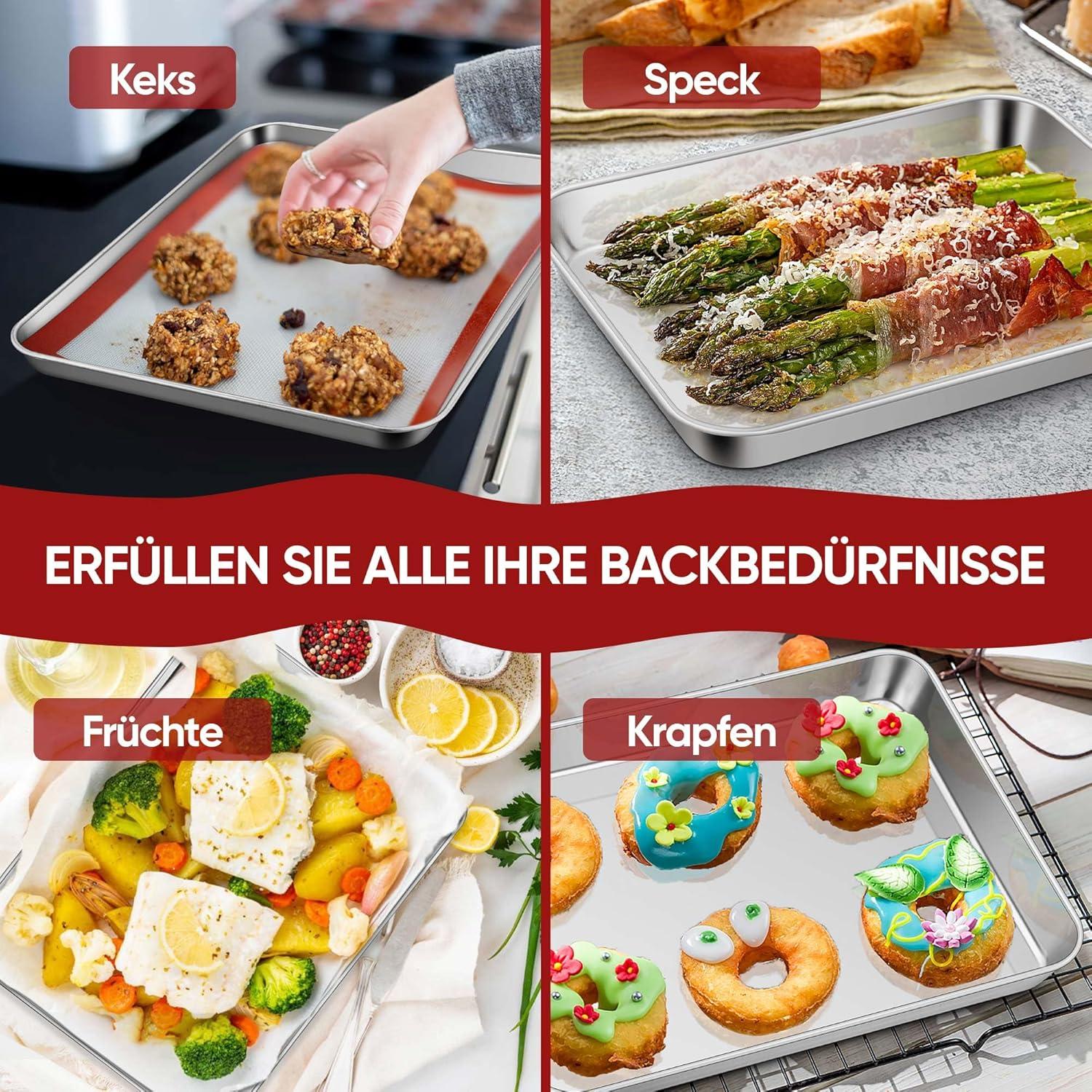 2X Edelstahl Backblech Set Rechteckige Fettpfanne Ofenblech Kuchenblech