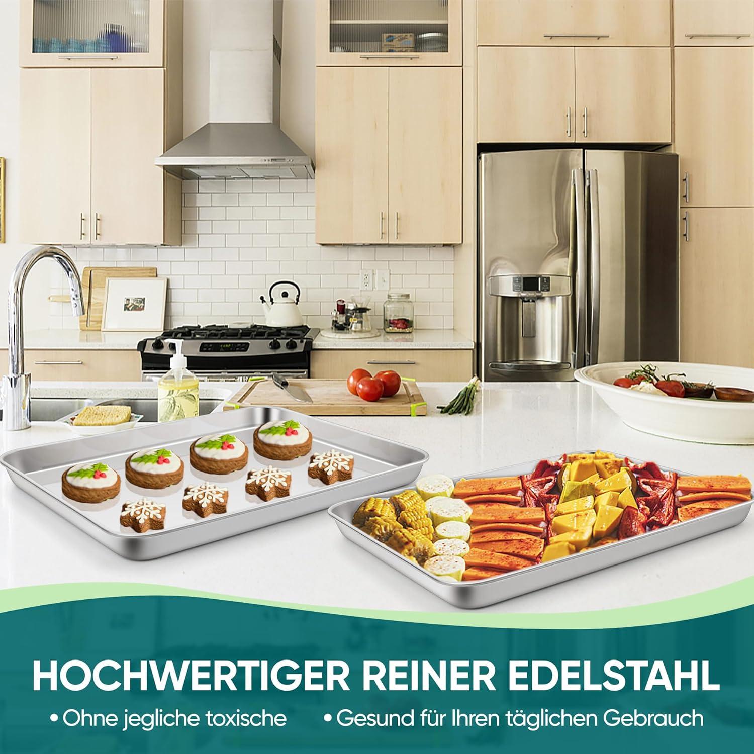 2er Set Edelstahl Backblech 40,5x30,5x2,5cm - Rostfrei & Spülmaschinenfest