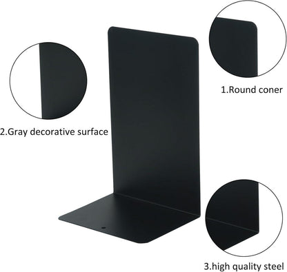 Metall-Buchstützen mit rutschfesten Gummiauflagen - Schwarz 20cm*14cm