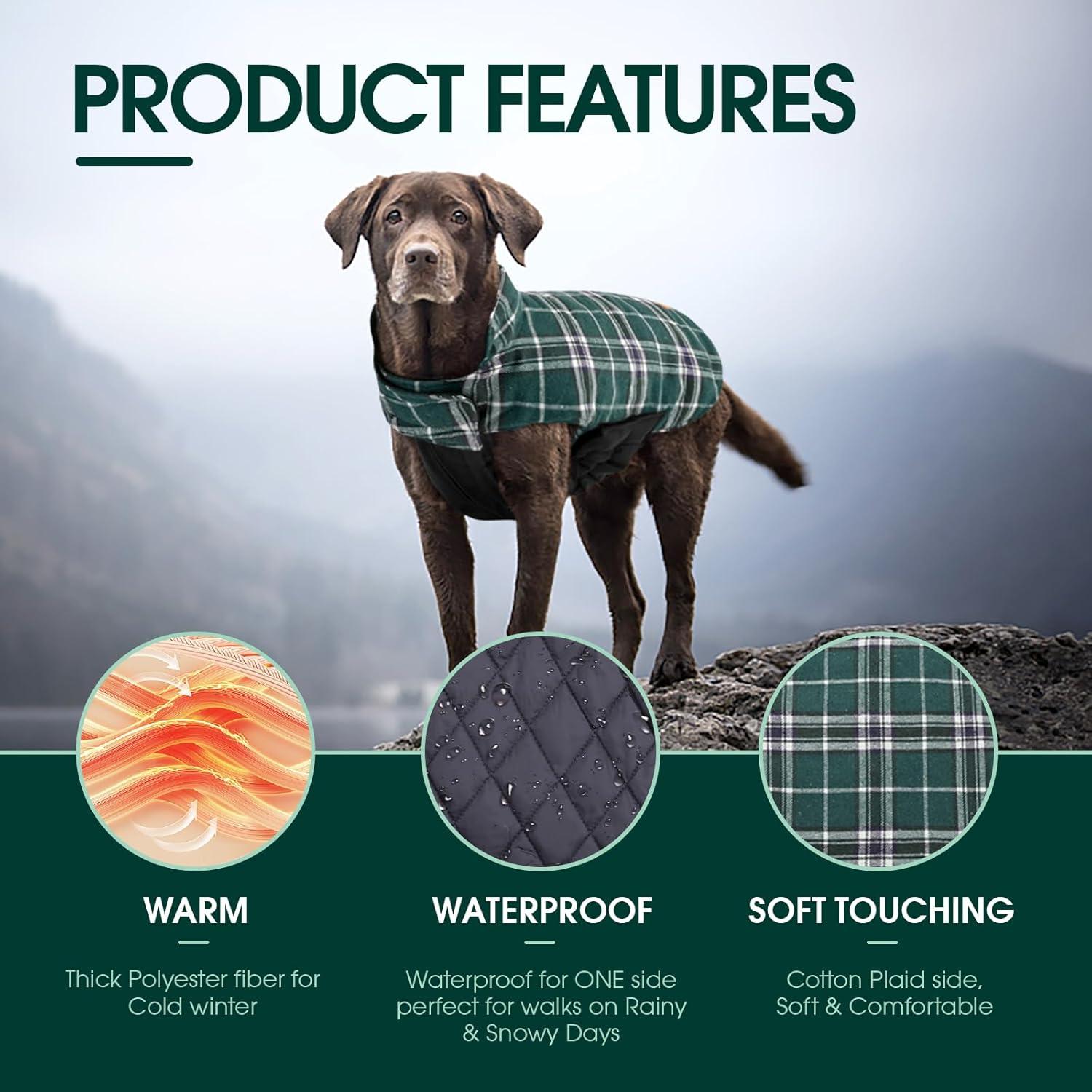 Hundemantel Winter Hundejacke Grosse Hunde Wasserdicht Warm Grün