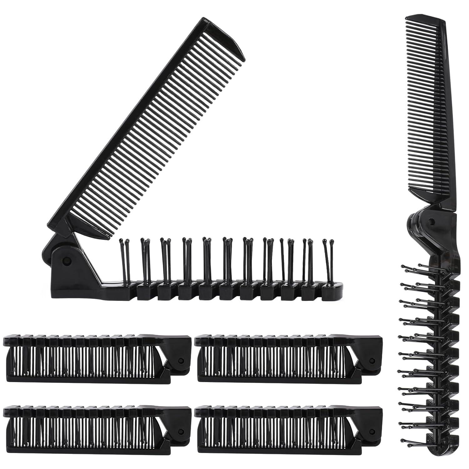 Faltbare Haarbürste Set Schwarz Doppelköpfig Mini Tragbar Massage