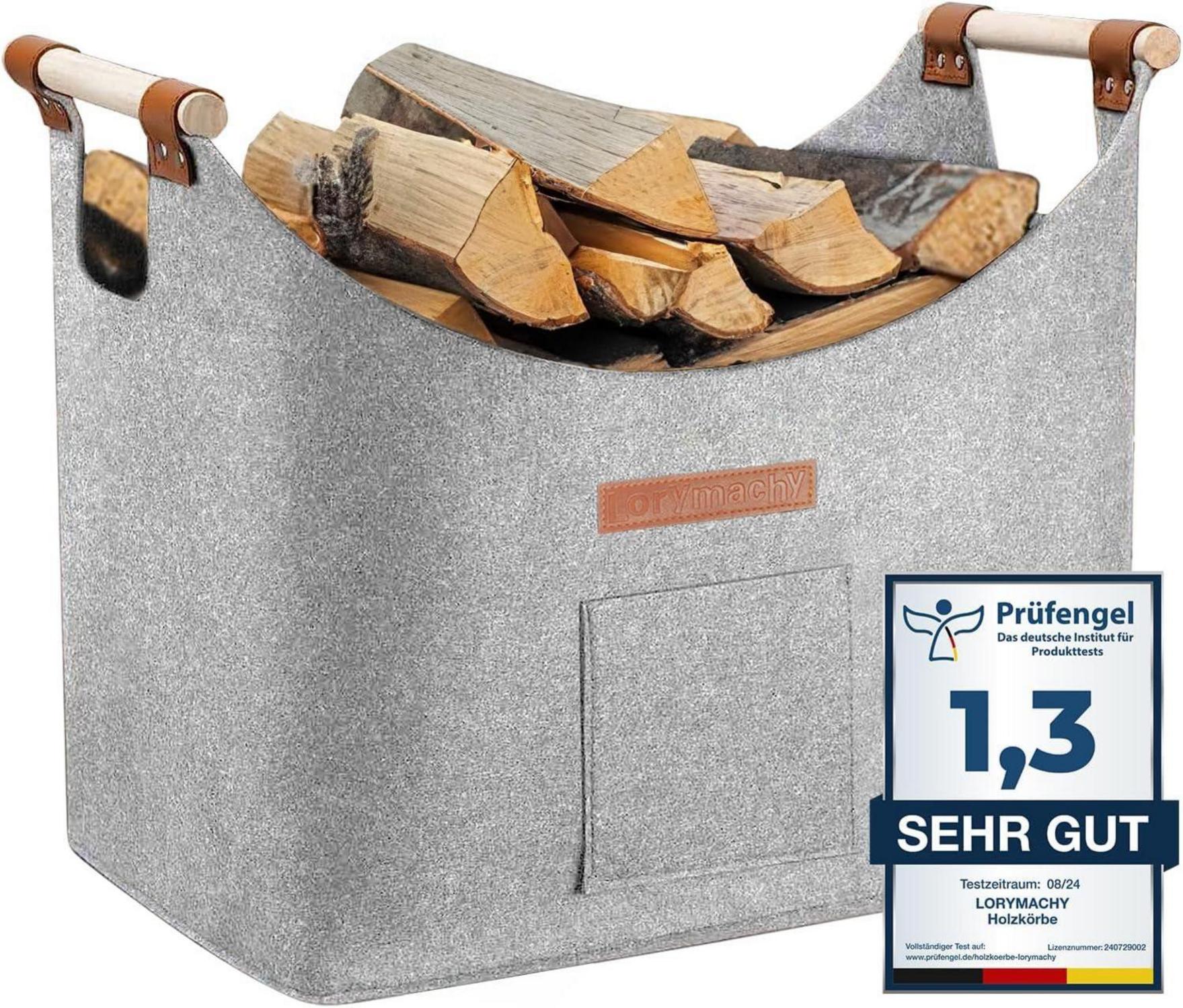 XL Filzkorb Kaminholz Brennholzkorb Feuerholzkorb Grau 45x32x40cm