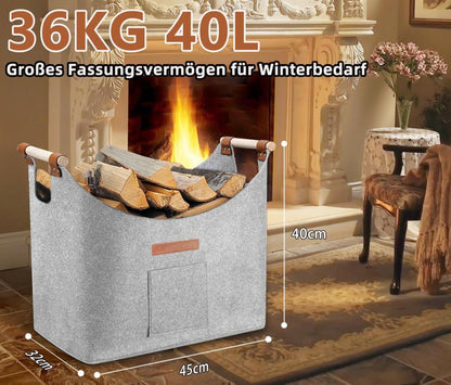 XL Holzkorb aus Extradickem Filz für Kaminholz und Feuerholz