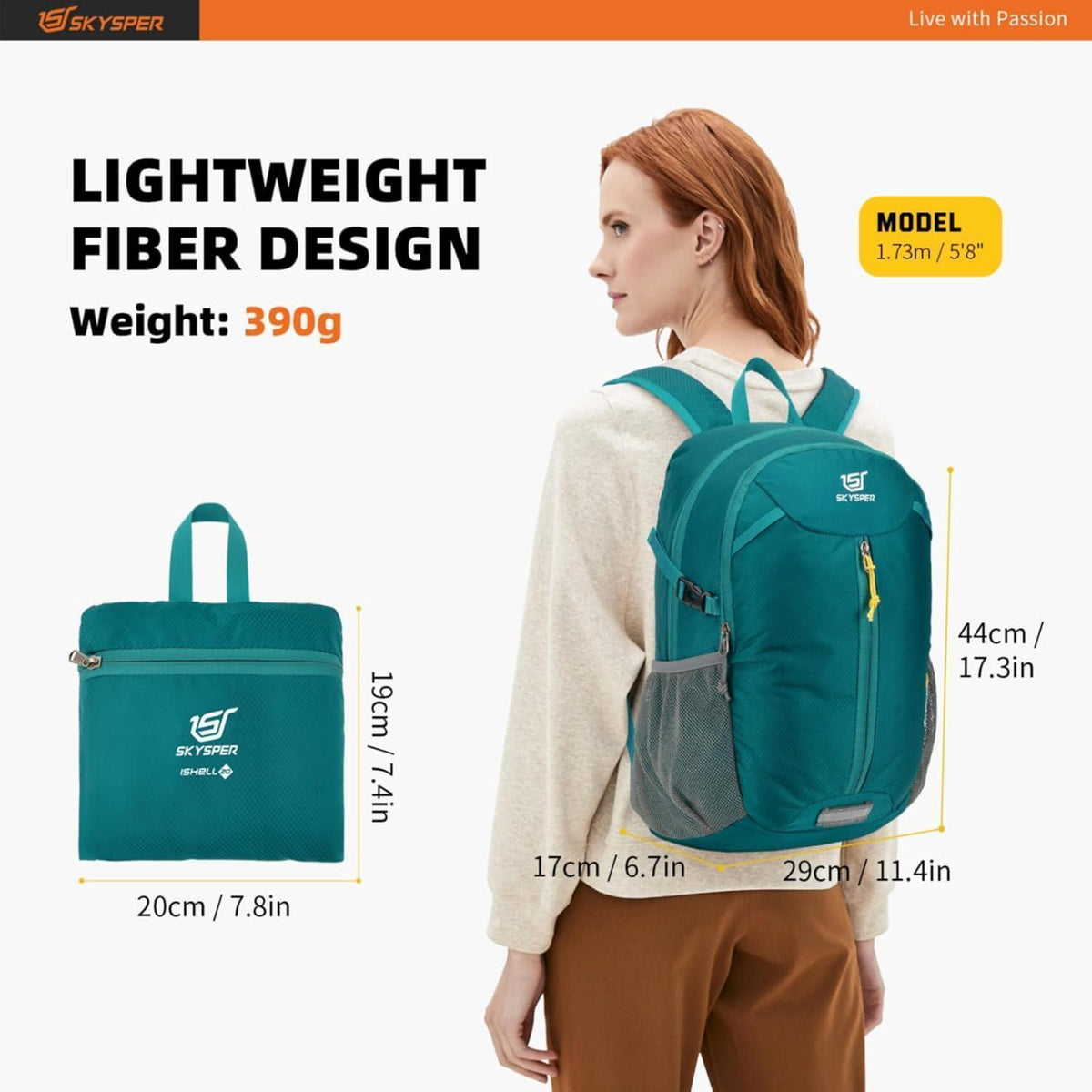 Faltbarer Tagesrucksack 20L ultraleicht wasserfest für Wandern Reisen