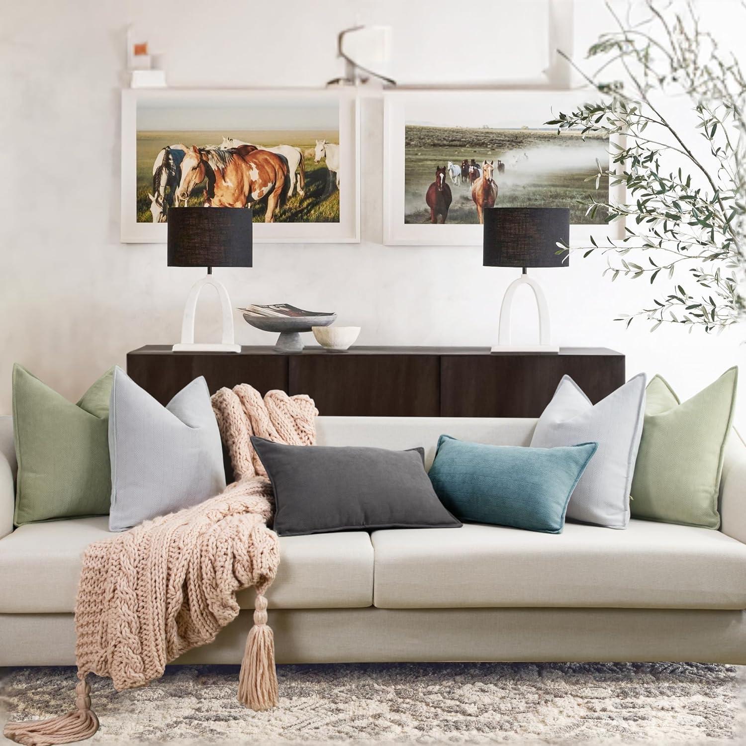 Salbei Grün Chenille Kissenbezüge 60x60 2er Set - Weiches und