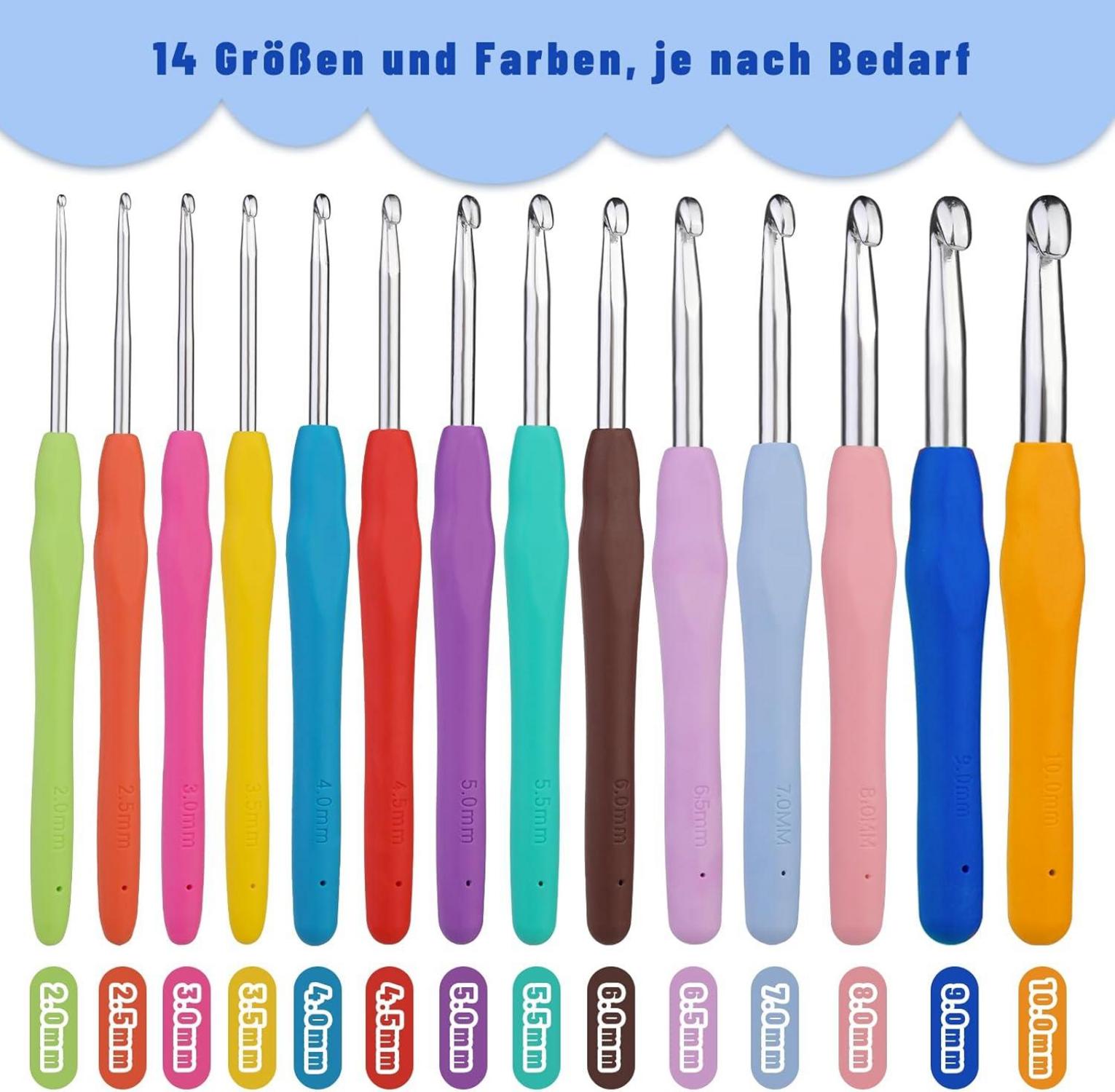 65-teiliges Häkelnadel-Set, Ergonomische Stricknadeln, Bunte
