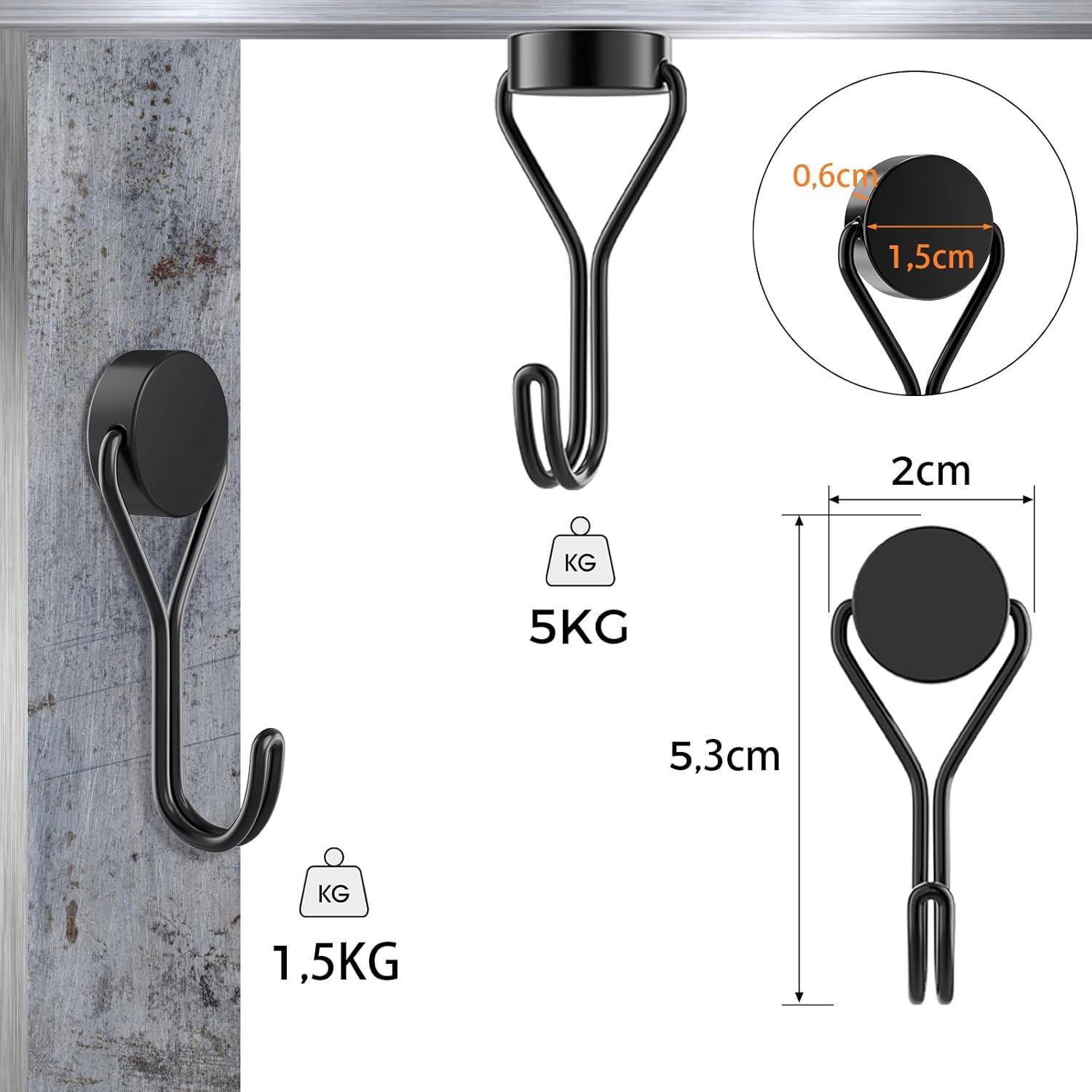 Magnethaken Schwarz Extra Stark 6er Set für Küche Büro