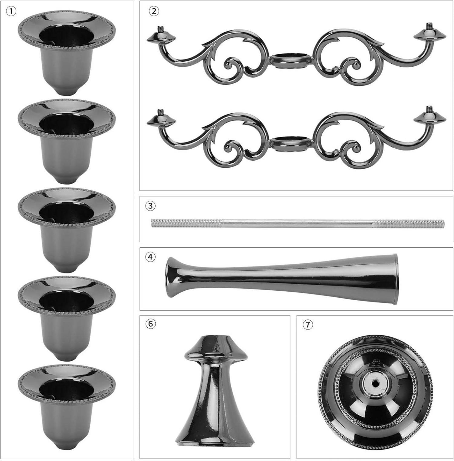 Kerzenständer Set 5-armiger 27cm Schwarz Galvanisiert Stabkerze
