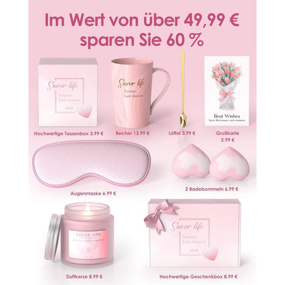 Wellness geschenke für frauen mit Tasse Badebombe Duftkerzen