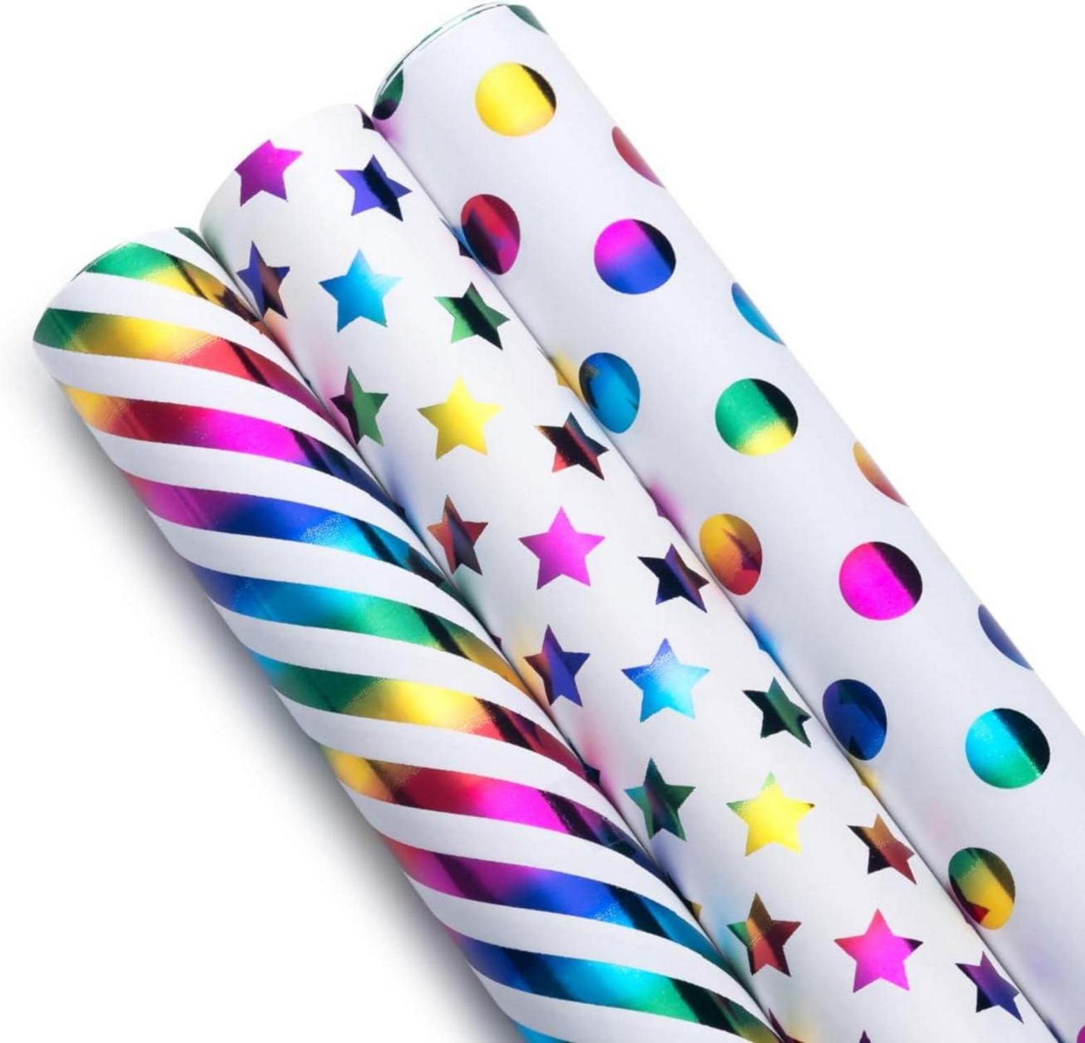 Rainbow Gift Wrapping Paper Roll Set - 3 Rolls