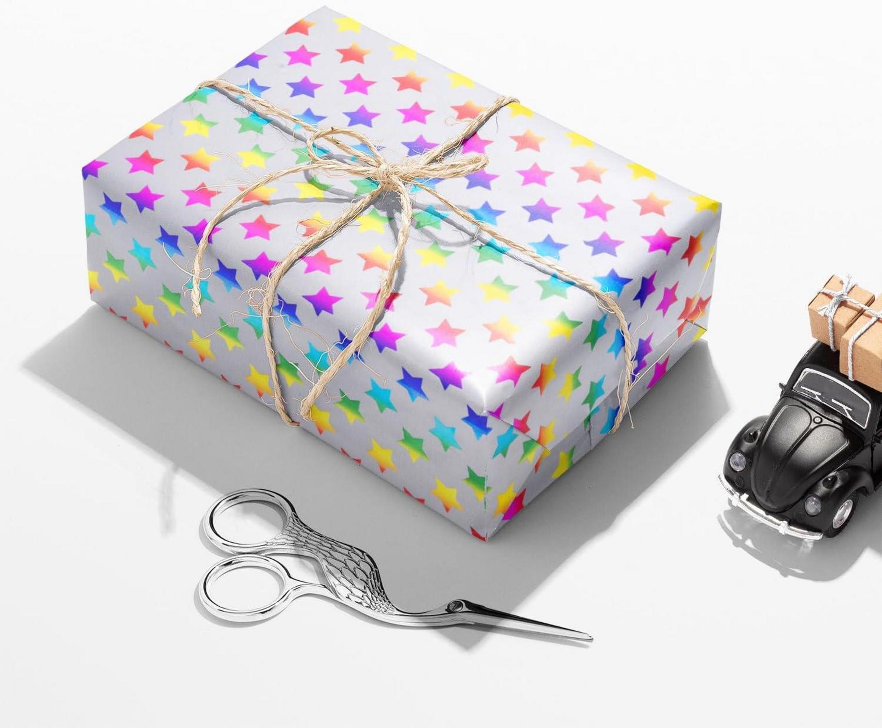 Regenbogen Geschenkpapierrolle Punkten/Streifen/Pentagramm 3
