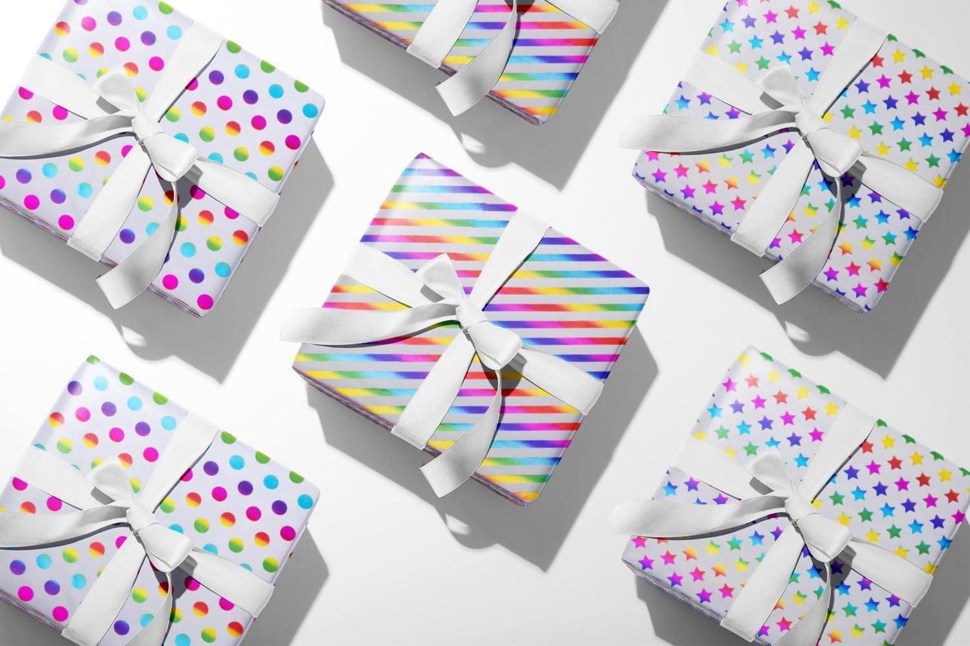 Regenbogen Geschenkpapier Bunt Punkten Streifen Pentagramm 3 Rollen