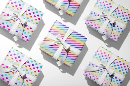 Regenbogen Geschenkpapier Bunt Punkten Streifen Pentagramm 3 Rollen