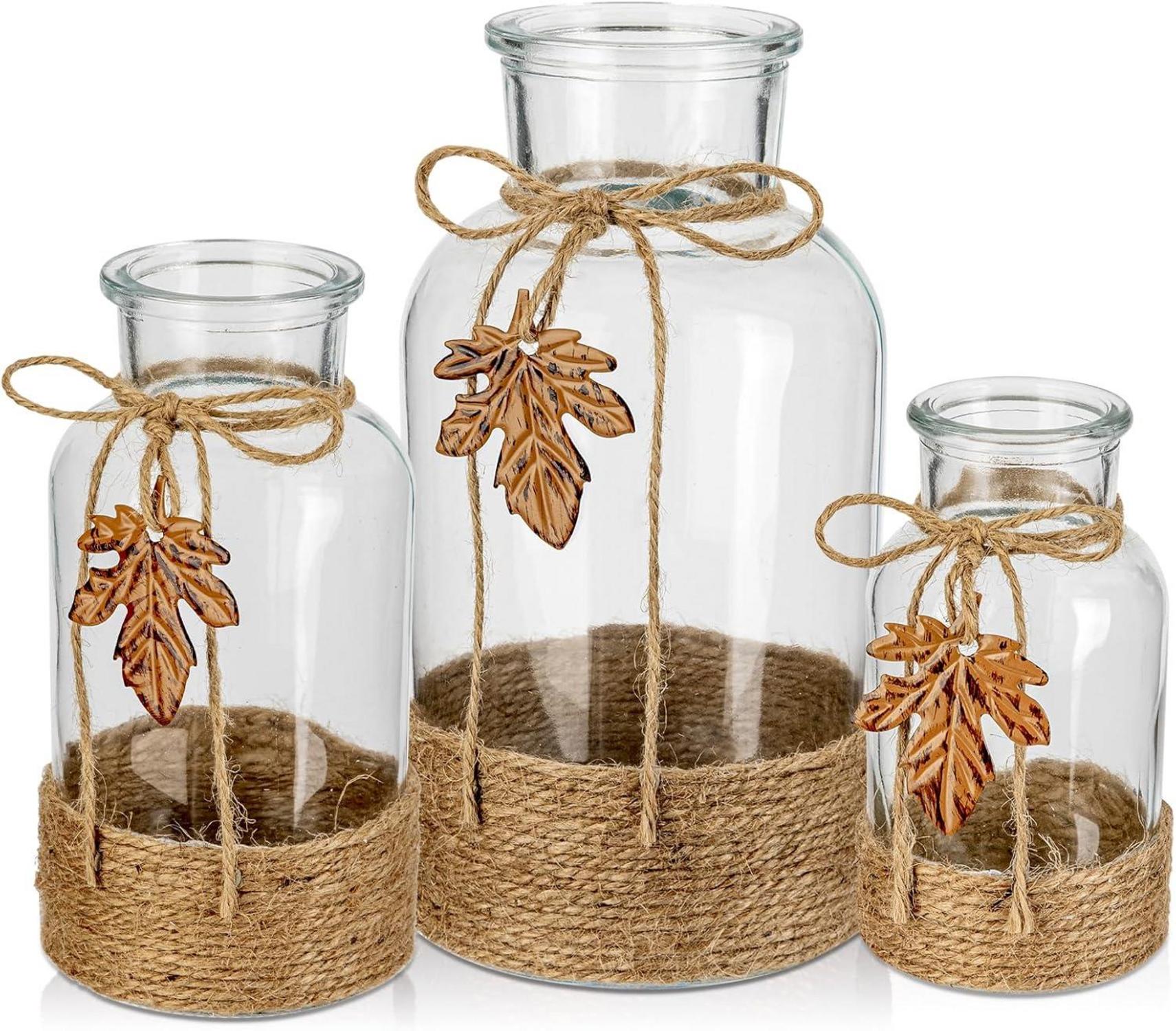 Dekorative Glasvase Set 3-teilig Transparent Boho in 3 Größen