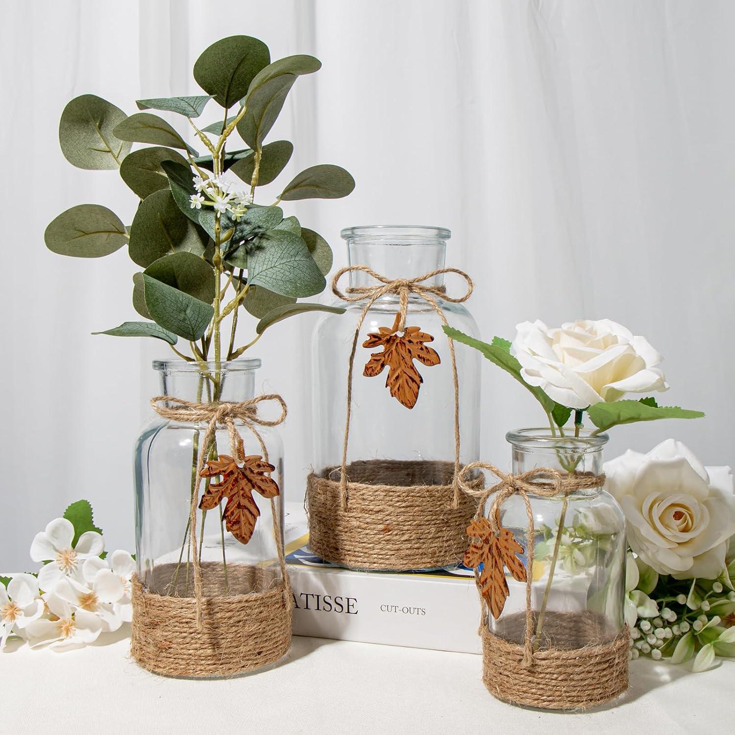 Glasvase 3er Set Zylindrisch Dekovase Blumenvasen Tischvasen 12.5/16.5/20CM