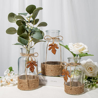 Glasvase 3er Set Zylindrisch Dekovase Blumenvasen Tischvasen 12.5/16.5/20CM